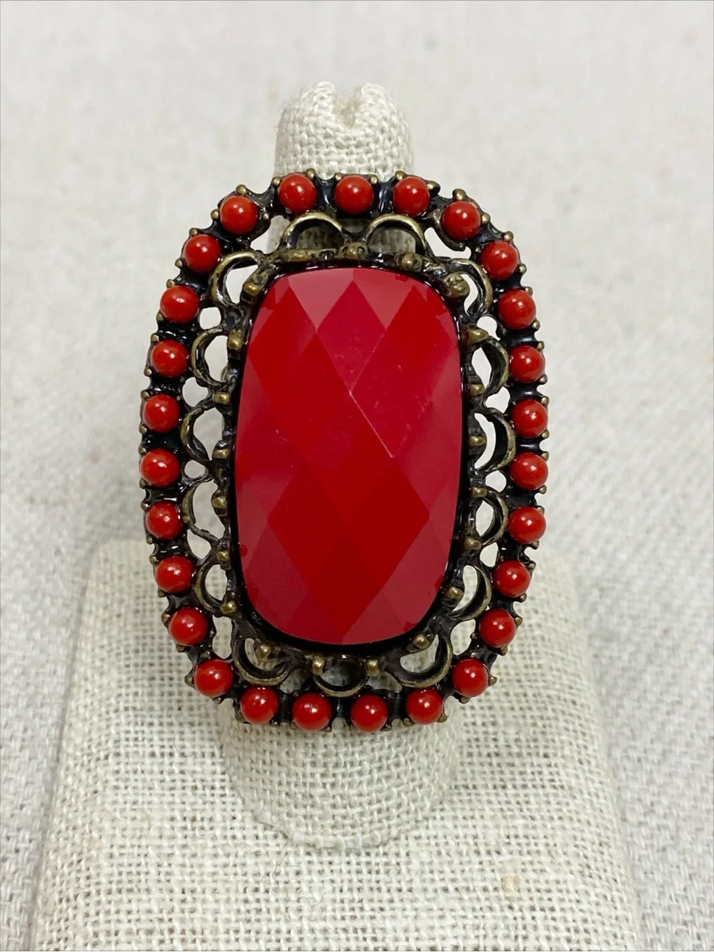 Bold Red Statement Cocktail Ring - stretch ring